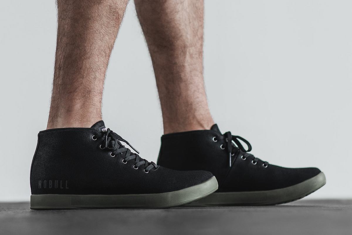 Nobull Canvas Mid Men's Trainers Black Dark Green | Australia (PK9105)